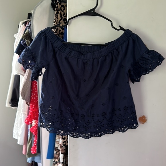 Madewell navy off the shoulder eyelet top - Picture 5 of 5